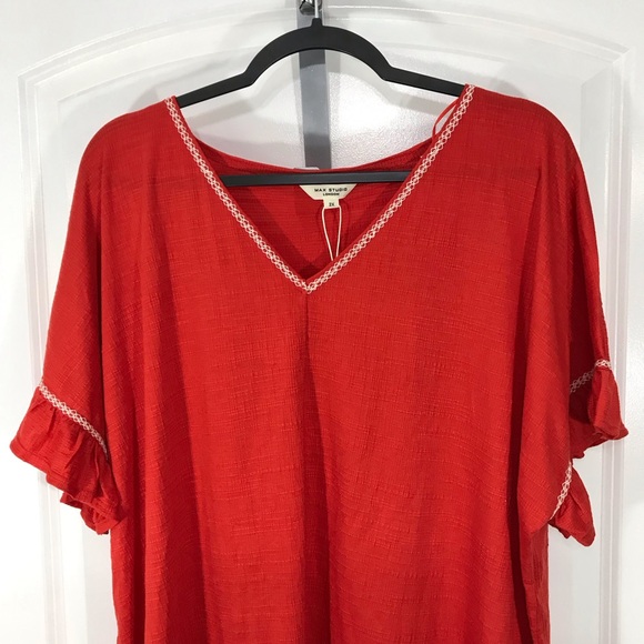 Max Studio Blouse Tunic  Red Size 2X CB-04 - Picture 2 of 5